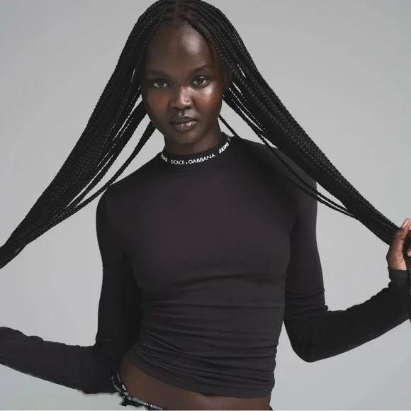 NWT SKIMS Dolce&Gabbana X Cotton Jersey Long Sleeve T-Shirt - Onyx Sz Small - Picture 1 of 4